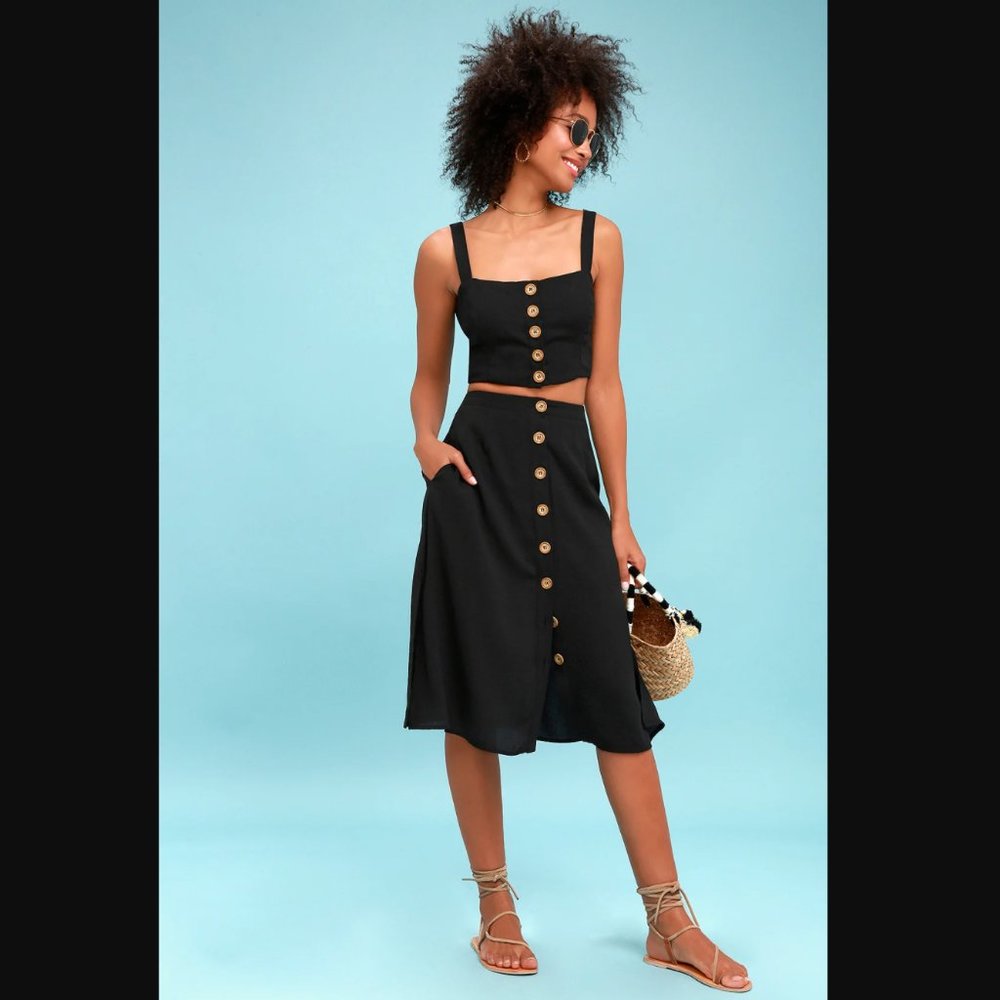 Lulu's Sweet as Ever Black Two-Piece Midi Dress